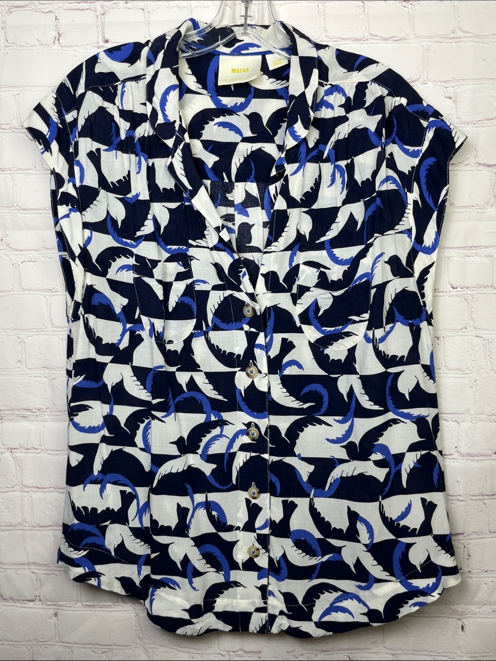 Anthropologie Maeve Bird Print Sleeveless Blouse